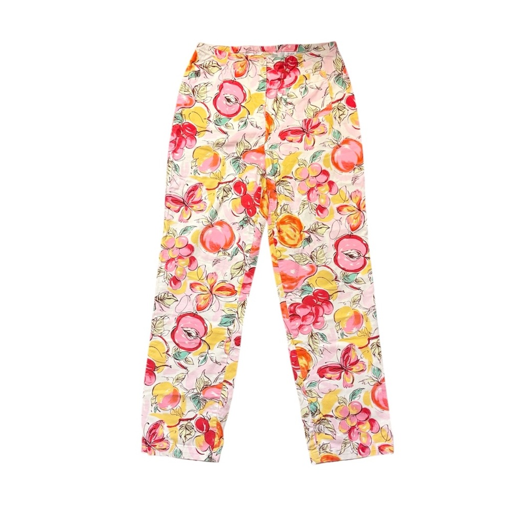 Vintage 90s High Rise Printed Straight Leg Pants Peach Fruit Butterfly 27”